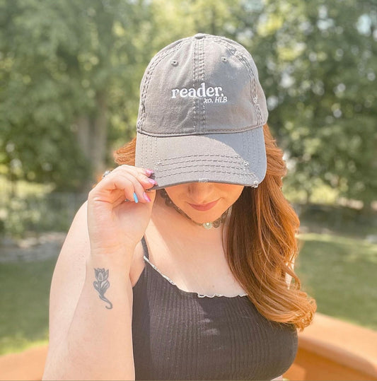reader. Distressed Dad Hat